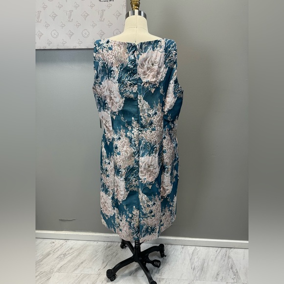Tahari Teal floral midi dress size 16 e103-15 with tags - Picture 3 of 8